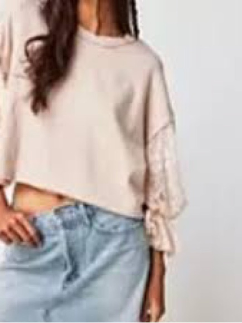 Free People Blush Lace Balloon-Sleeve Pullover